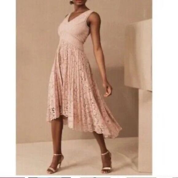 Anthroplogie BHLDN Lace Midi High-Lo Dress Blush Pink Size 2 - Picture 1 of 9